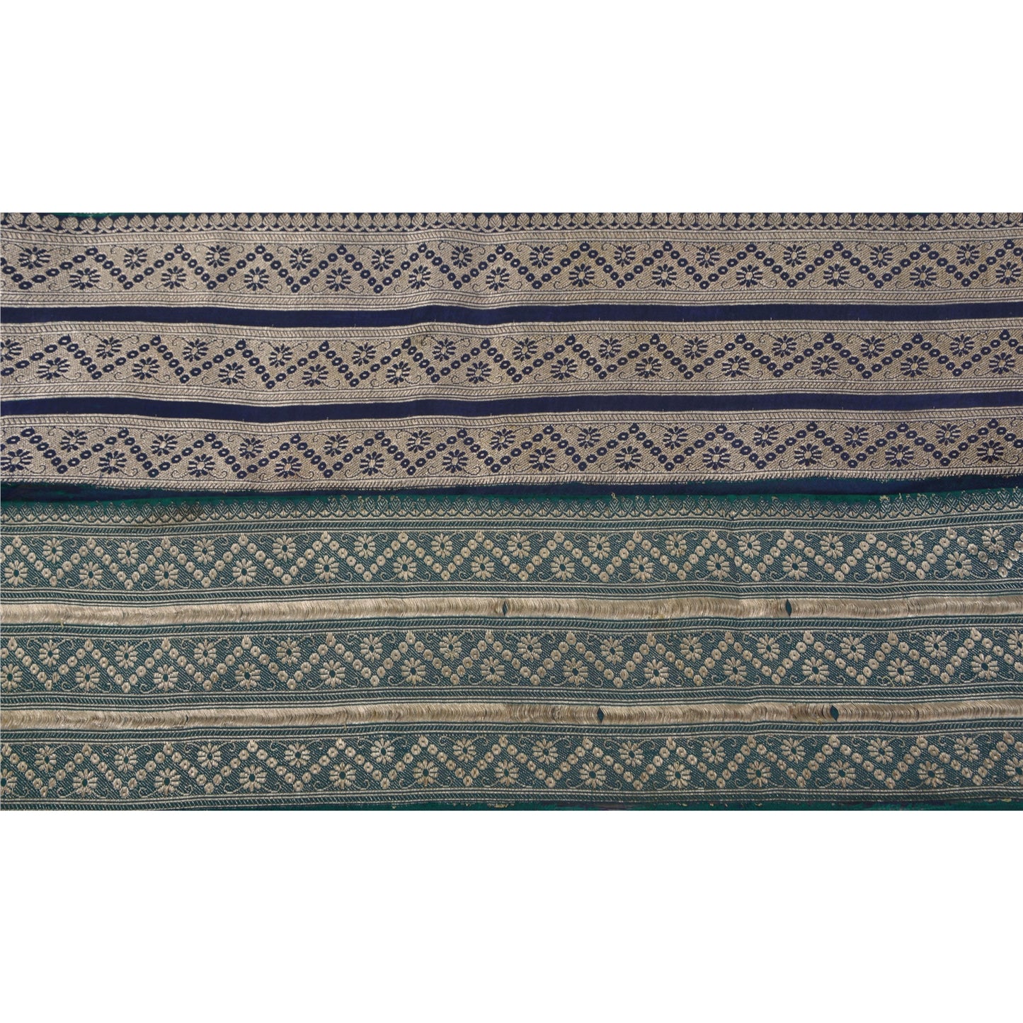 Sanskriti Vintage 1 Yd Trim Sari Craft Border Woven Brocade Blue 5"W Sewing Lace