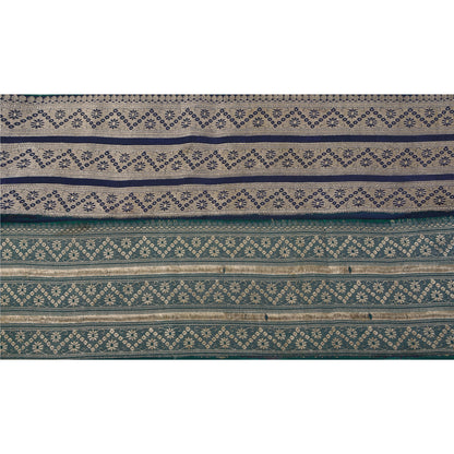 Sanskriti Vintage 1 Yd Trim Sari Craft Border Woven Brocade Blue 5"W Sewing Lace