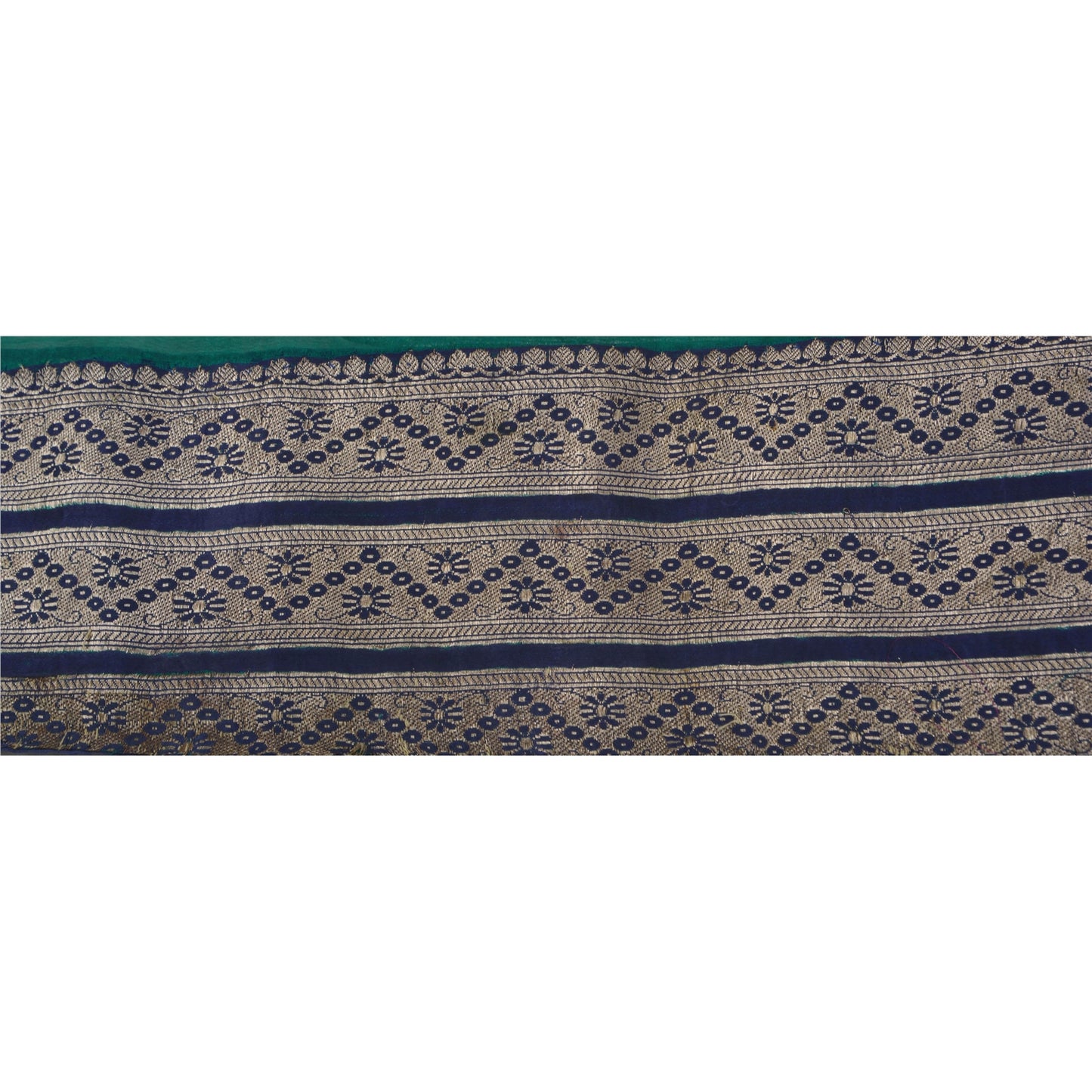 Sanskriti Vintage 1 Yd Trim Sari Craft Border Woven Brocade Blue 5"W Sewing Lace