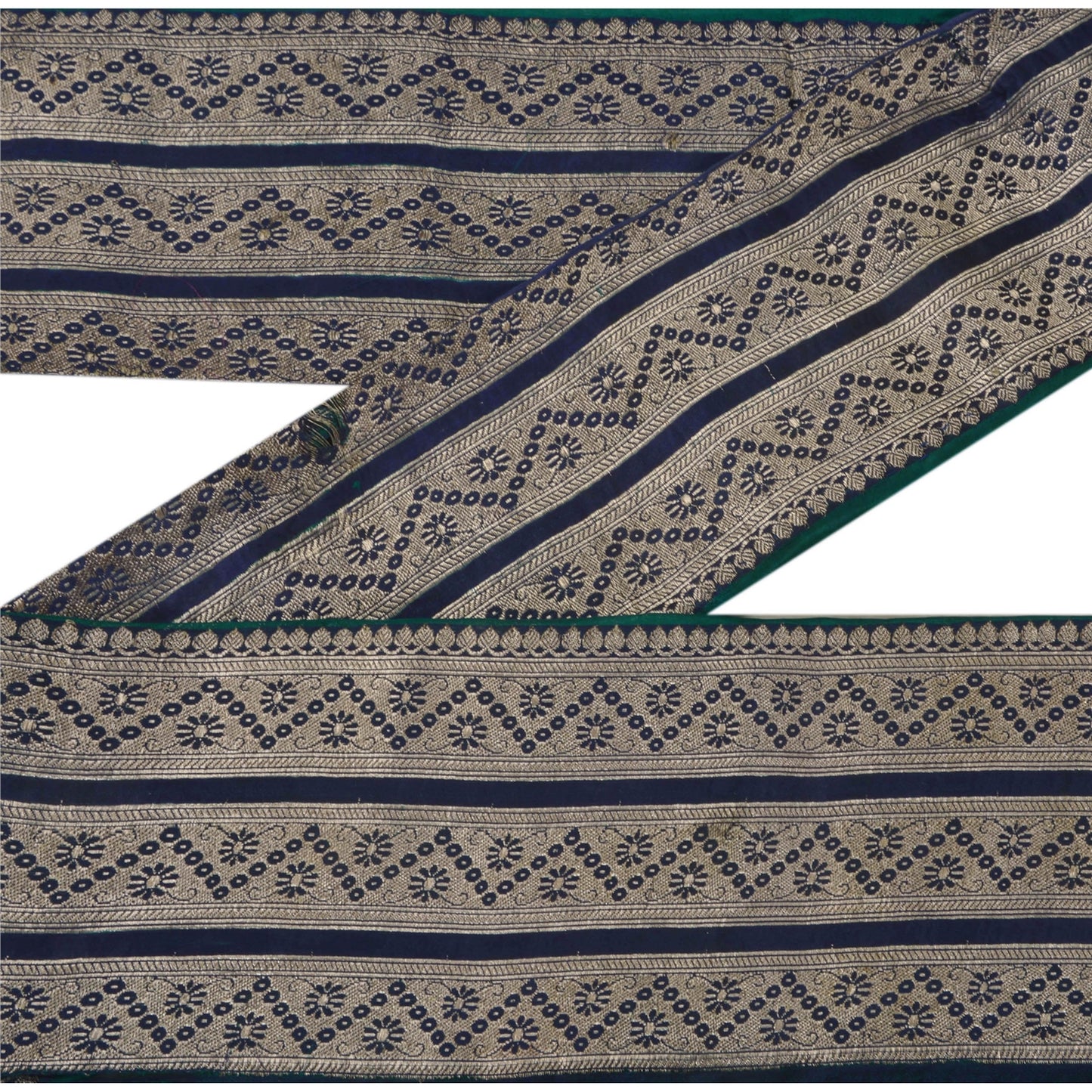 Sanskriti Vintage 1 Yd Trim Sari Craft Border Woven Brocade Blue 5"W Sewing Lace