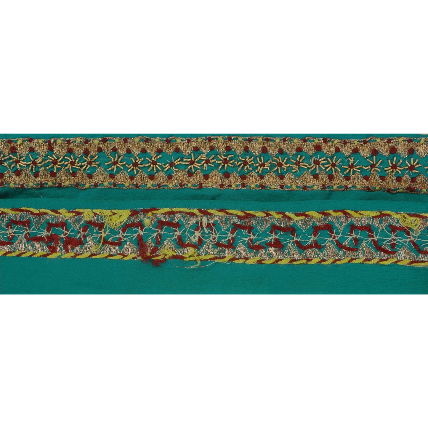 Sanskriti Vintage 1 Yd Sari Border Hand Embroidered Ribbon Green Craft Lace