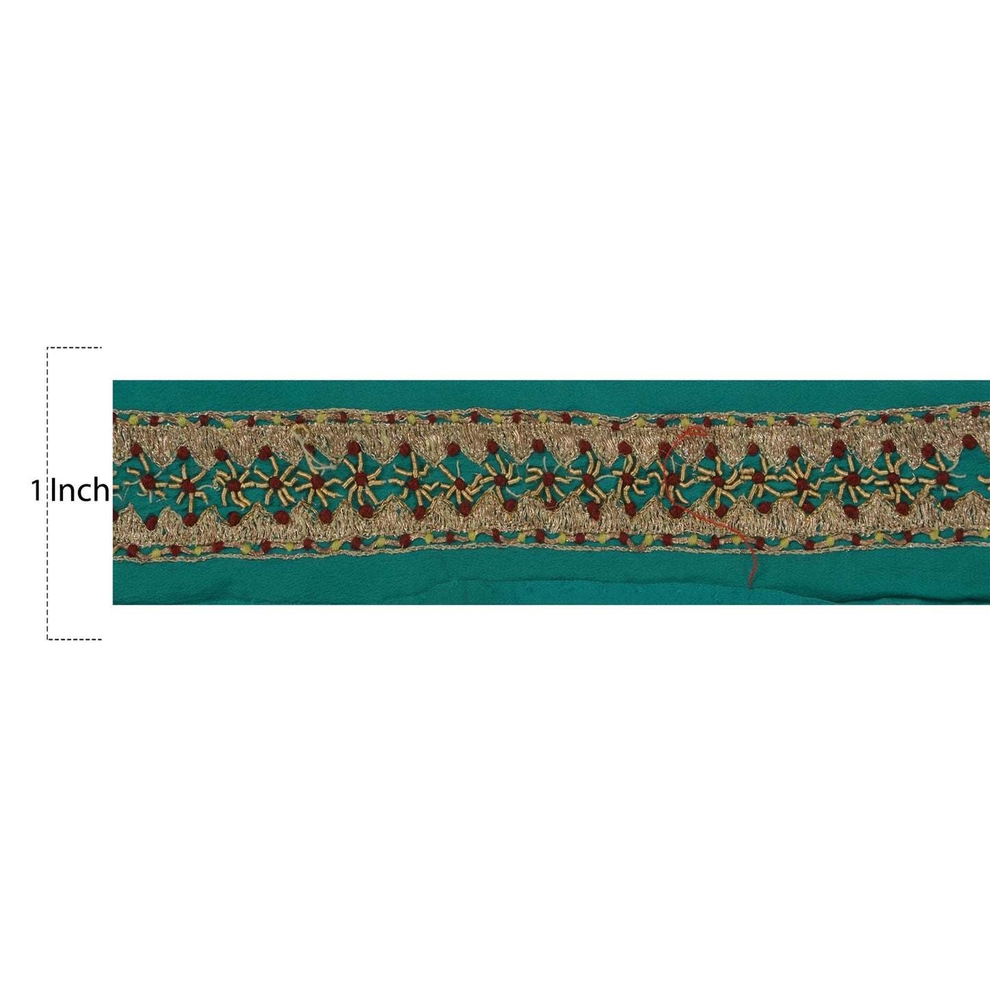 Sanskriti Vintage 1 Yd Sari Border Hand Embroidered Ribbon Green Craft Lace