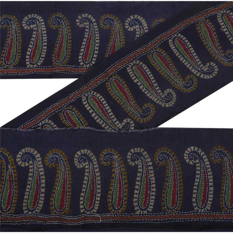 Sanskriti Vintage 1 Yd Kantha Sari Border Hand Embroidered Sewing Craft Lace