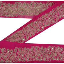 Load image into Gallery viewer, Sanskriti Vintage 6 YD Sari Border Hand Beaded Trim Sewing Pink Zardozi Lace
