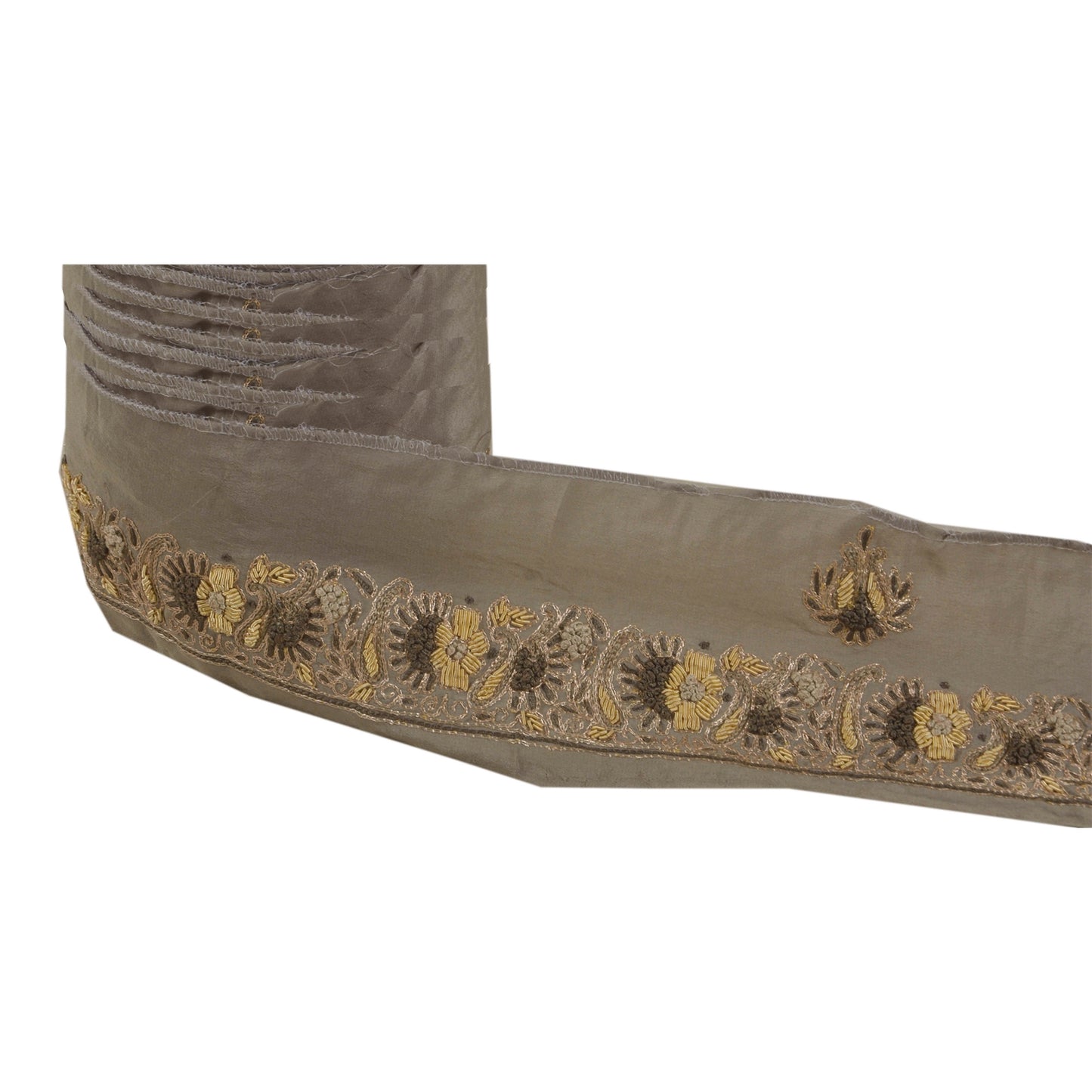 Sanskriti Vintage 1 Yd Sari Border Hand Embroidered Ribbon Grey Craft Lace