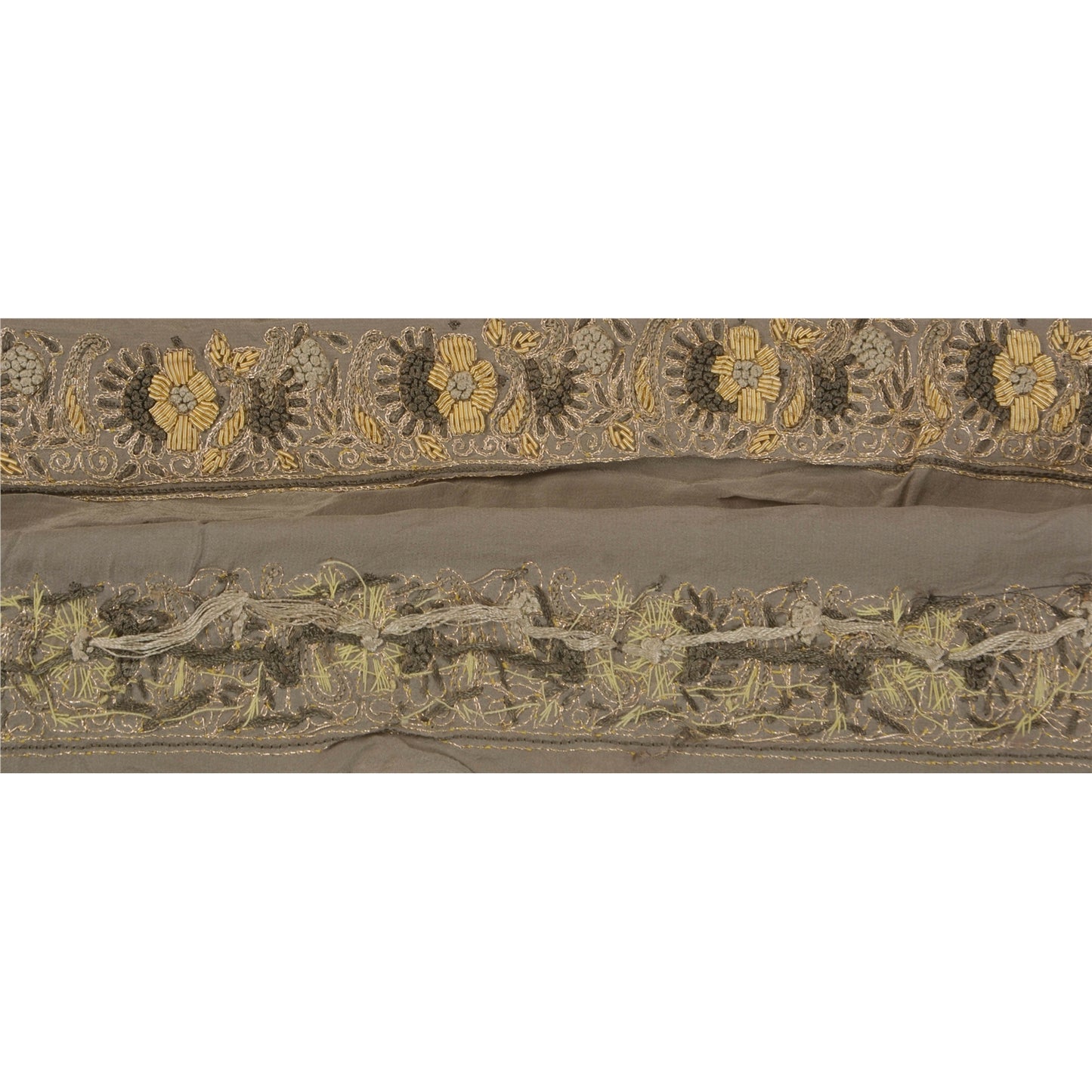Sanskriti Vintage 1 Yd Sari Border Hand Embroidered Ribbon Grey Craft Lace