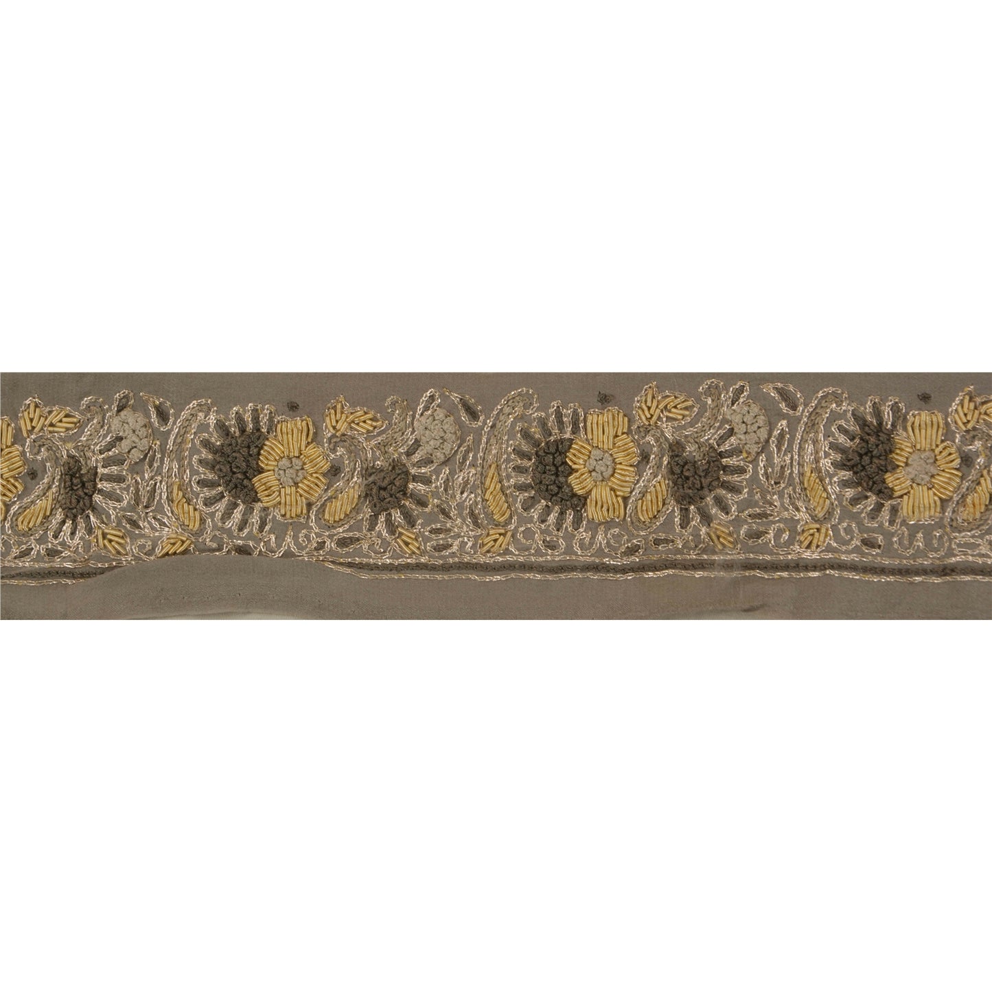 Sanskriti Vintage 1 Yd Sari Border Hand Embroidered Ribbon Grey Craft Lace