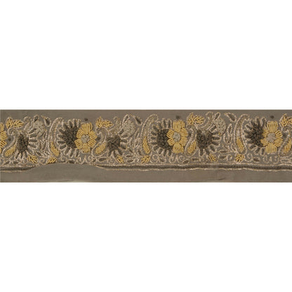 Sanskriti Vintage 1 Yd Sari Border Hand Embroidered Ribbon Grey Craft Lace