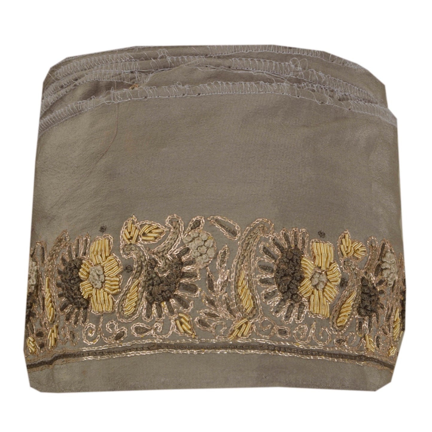 Sanskriti Vintage 1 Yd Sari Border Hand Embroidered Ribbon Grey Craft Lace