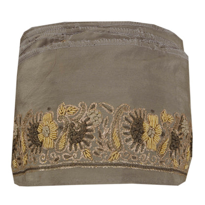 Sanskriti Vintage 1 Yd Sari Border Hand Embroidered Ribbon Grey Craft Lace