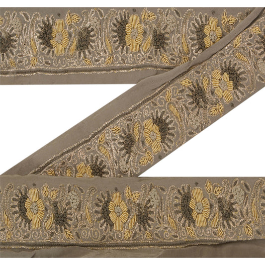 Sanskriti Vintage 1 Yd Sari Border Hand Embroidered Ribbon Grey Craft Lace