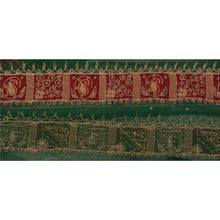 Load image into Gallery viewer, Sanskriti Vintage 5 YD Sari Border Hand Beaded Trim Sewing Green Craft Lace
