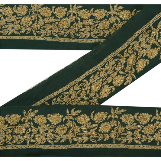 Санскрити Винтаж 1 ярд сари кайма вышитая вручную лента зеленое кружево ручной работы