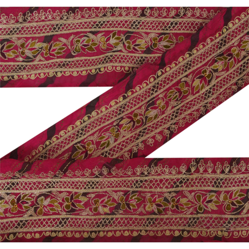 Sanskriti Vintage 1 Yd Leheria Sari Border Hand Embroidered Sewing Craft Lace