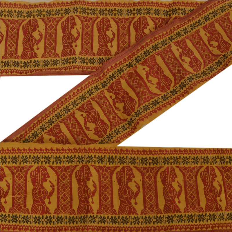Sanskriti Vintage 1 Yd Saree Border Woven Baluchari Sarees Trim Sewing Brown Women Design Craft 3W Cotton Sari Lace upholstery fabric