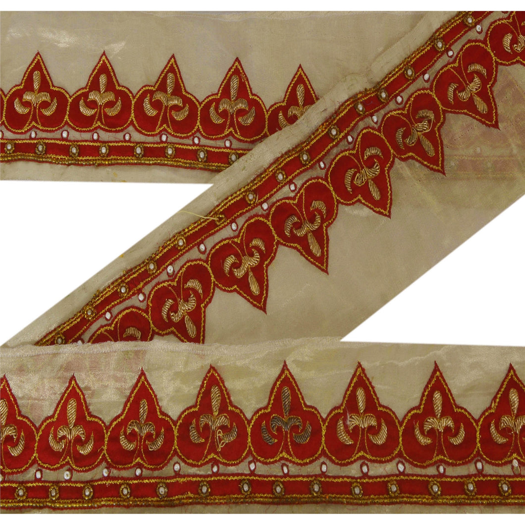 Sanskriti Vintage 3 YD Sari Border Hand Beaded Craft Sewing Golden Zardozi Lace
