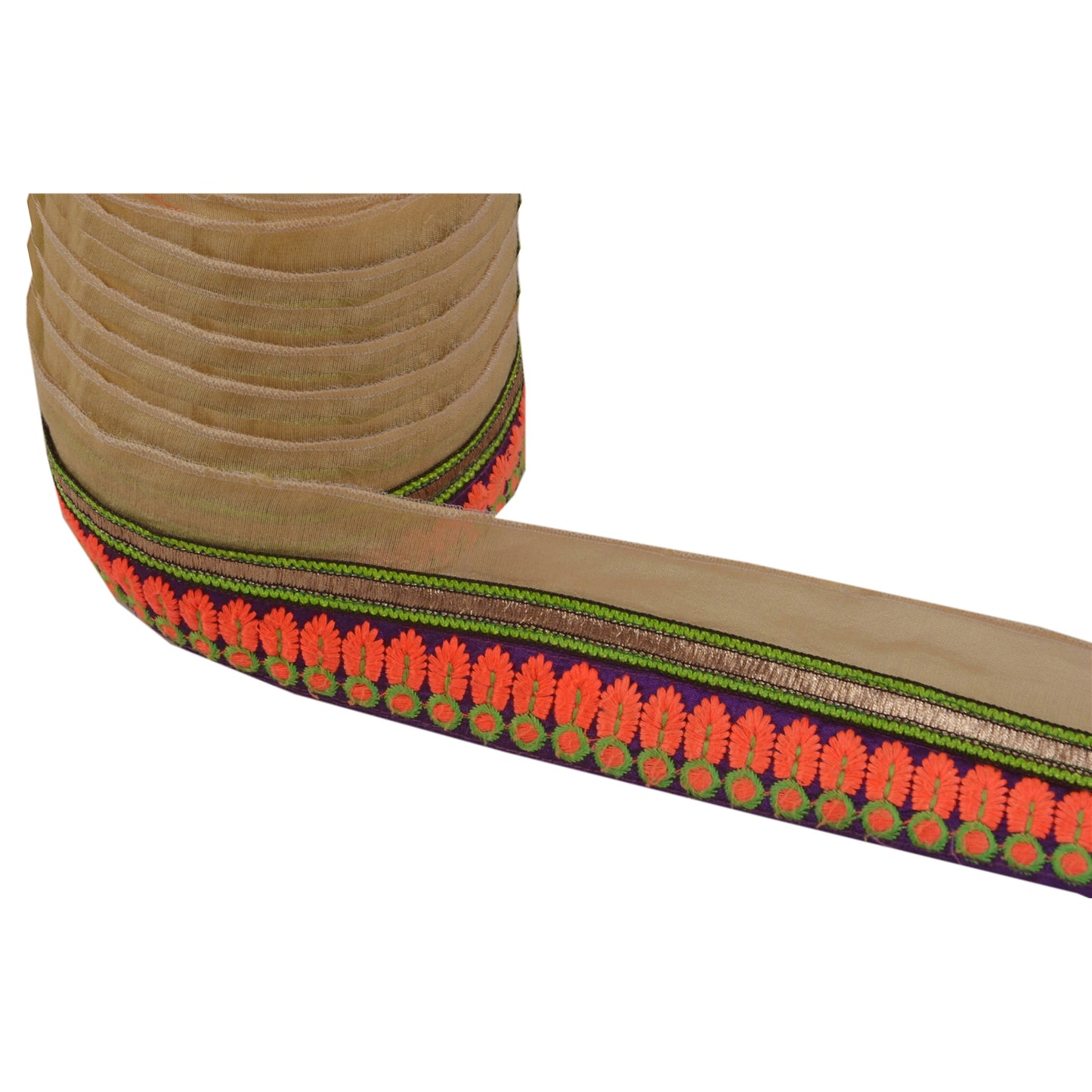 Sanskriti Vintage 1 Yd Sari Border Hand Embroidered Ribbon Purple Craft Lace