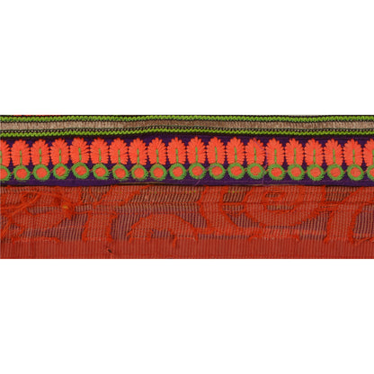 Sanskriti Vintage 1 Yd Sari Border Hand Embroidered Ribbon Purple Craft Lace