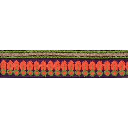 Sanskriti Vintage 1 Yd Sari Border Hand Embroidered Ribbon Purple Craft Lace