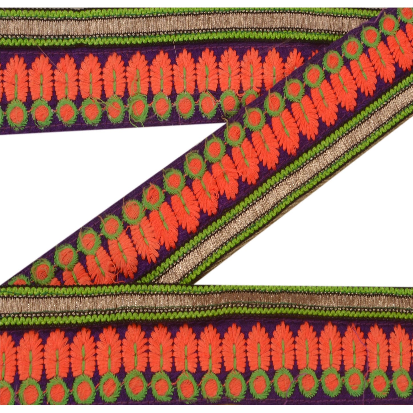 Sanskriti Vintage 1 Yd Sari Border Hand Embroidered Ribbon Purple Craft Lace