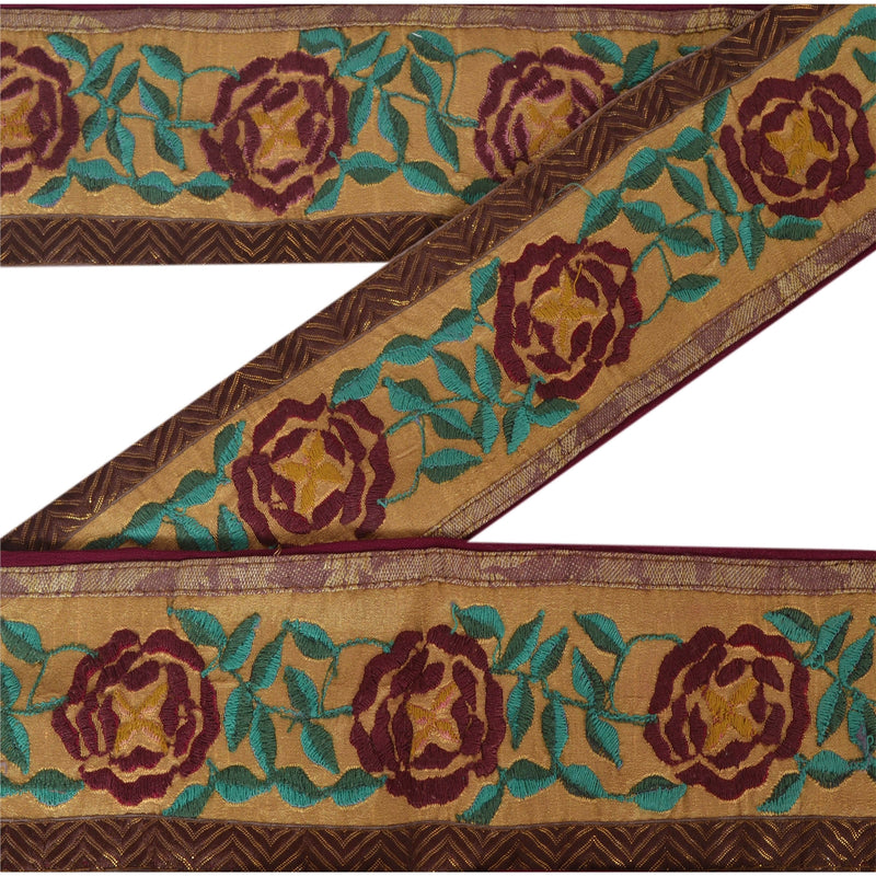 Sanskriti Vintage 1 Yd Sari Border Embroidered Sewing Craft Cream Decor Lace