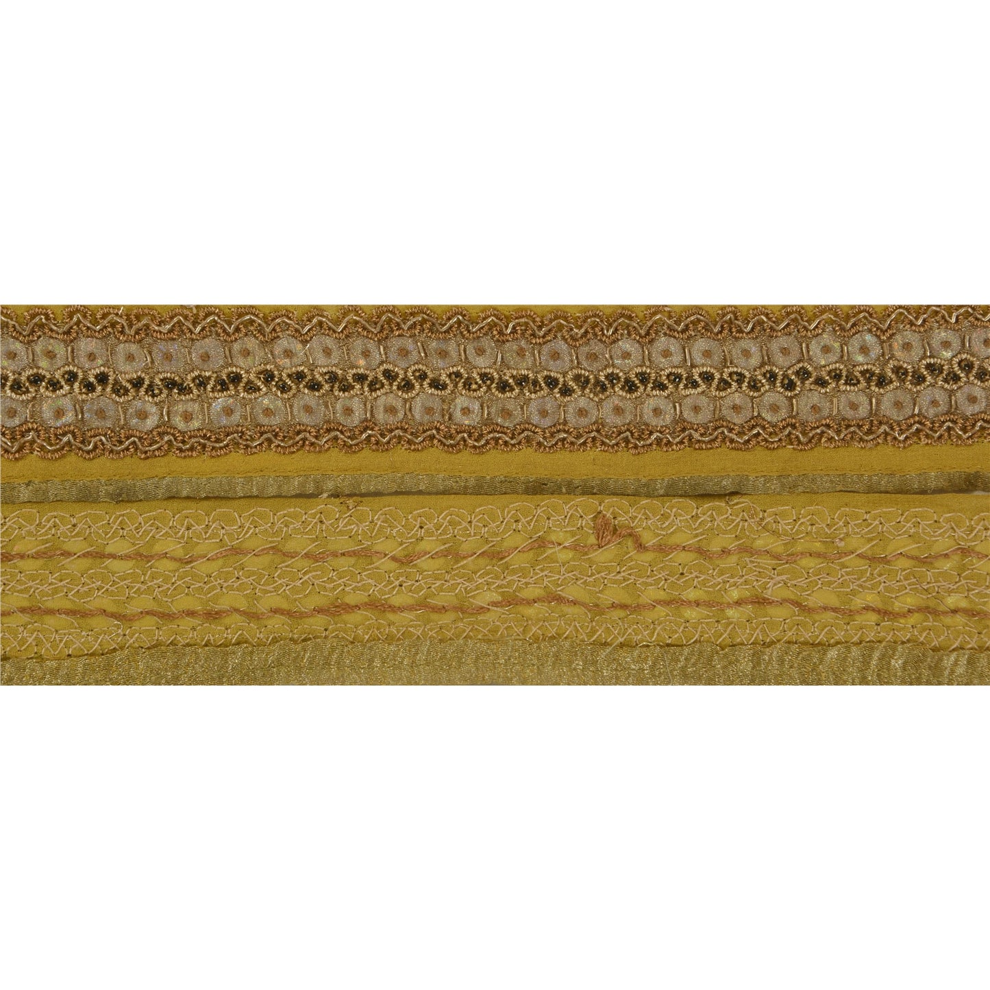 Sanskriti Vintage 1 Yd Sari Border Hand Beaded Craft Ribbon Green Dabka Lace