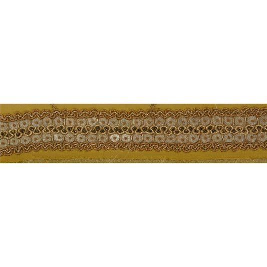 Sanskriti Vintage 1 Yd Sari Border Hand Beaded Craft Ribbon Green Dabka Lace