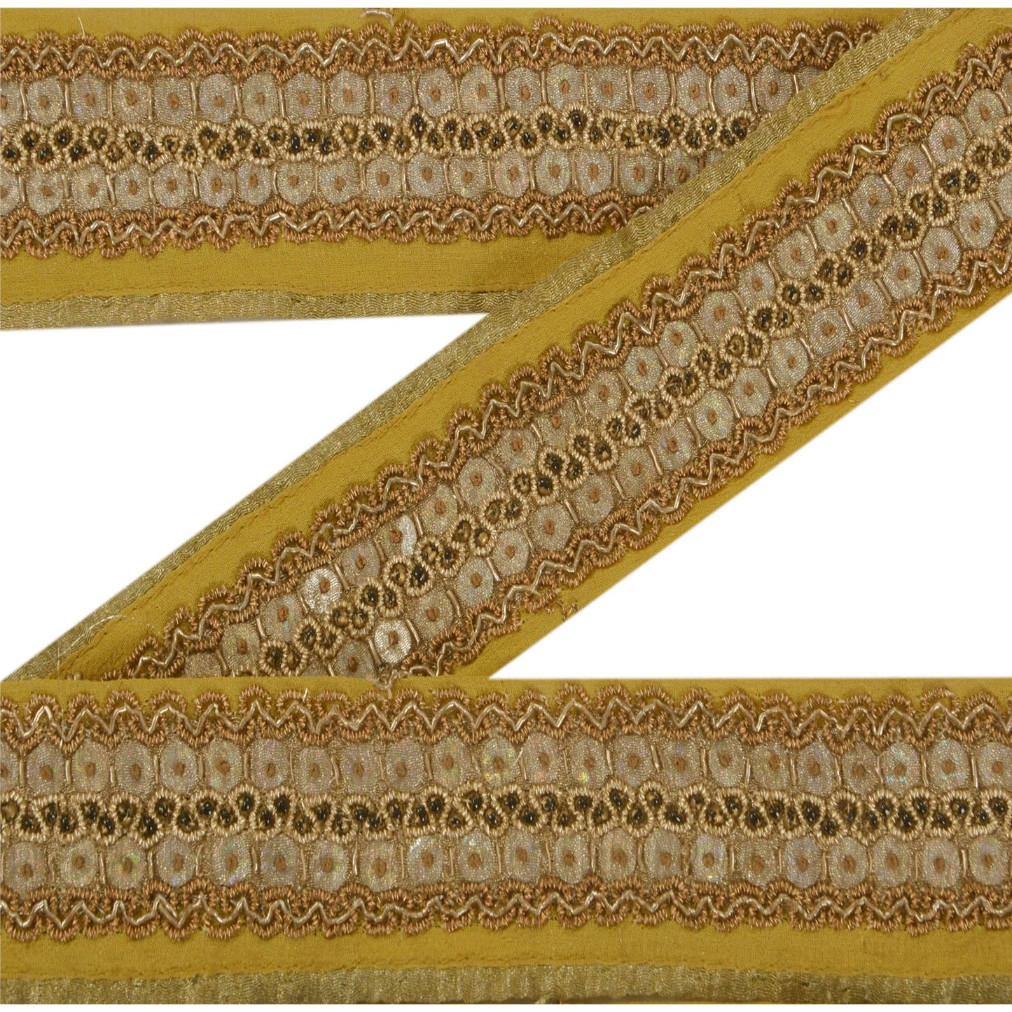 Sanskriti Vintage 1 Yd Sari Border Hand Beaded Craft Ribbon Green Dabka Lace