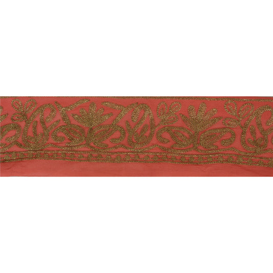 Sanskriti Vintage 1 Yd Sari Bord Håndbroderikant Syning Fersken Zari Blonde