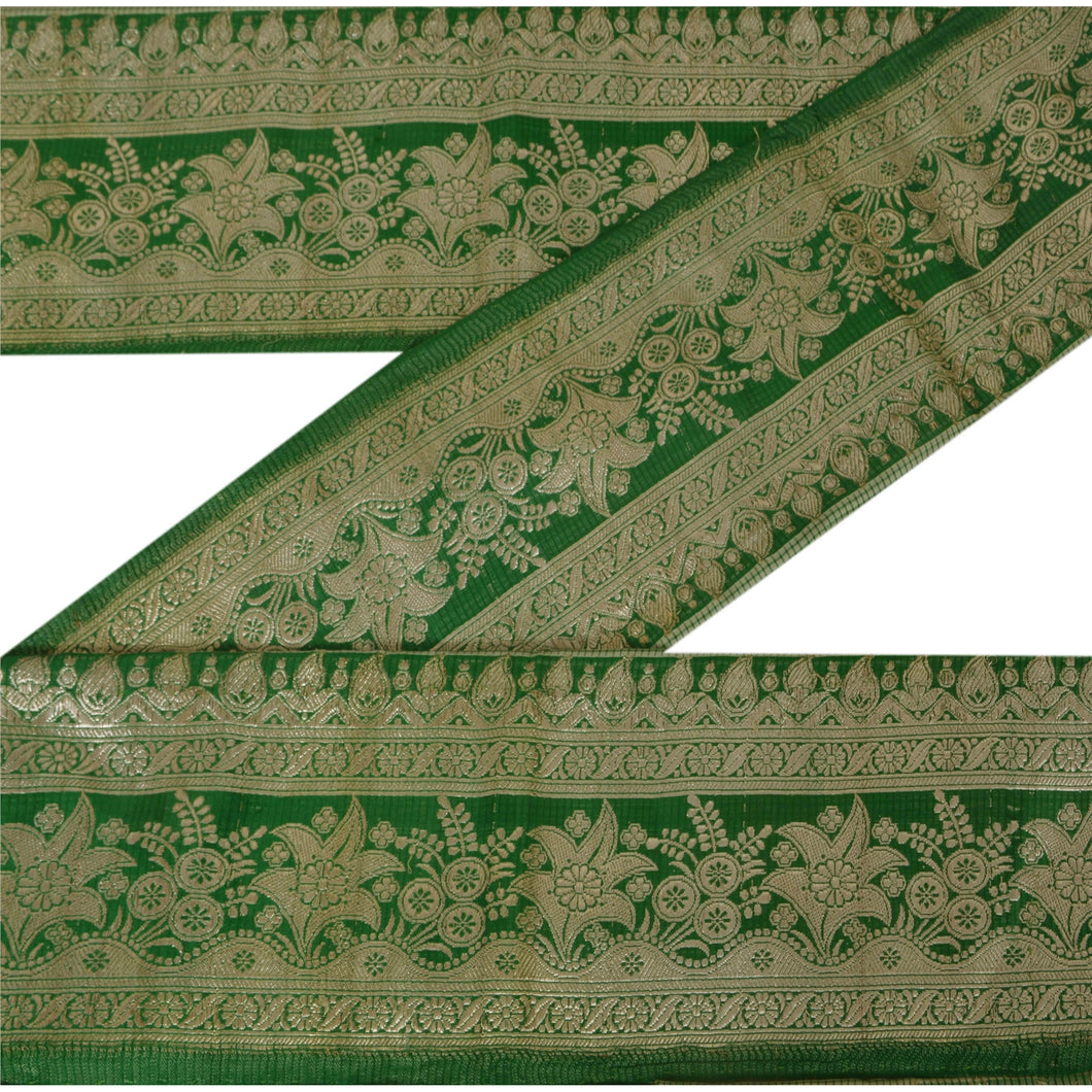 Sanskriti Vintage 4 YD Trim Green Sari Border Woven Brocade Craft Sewing Lace