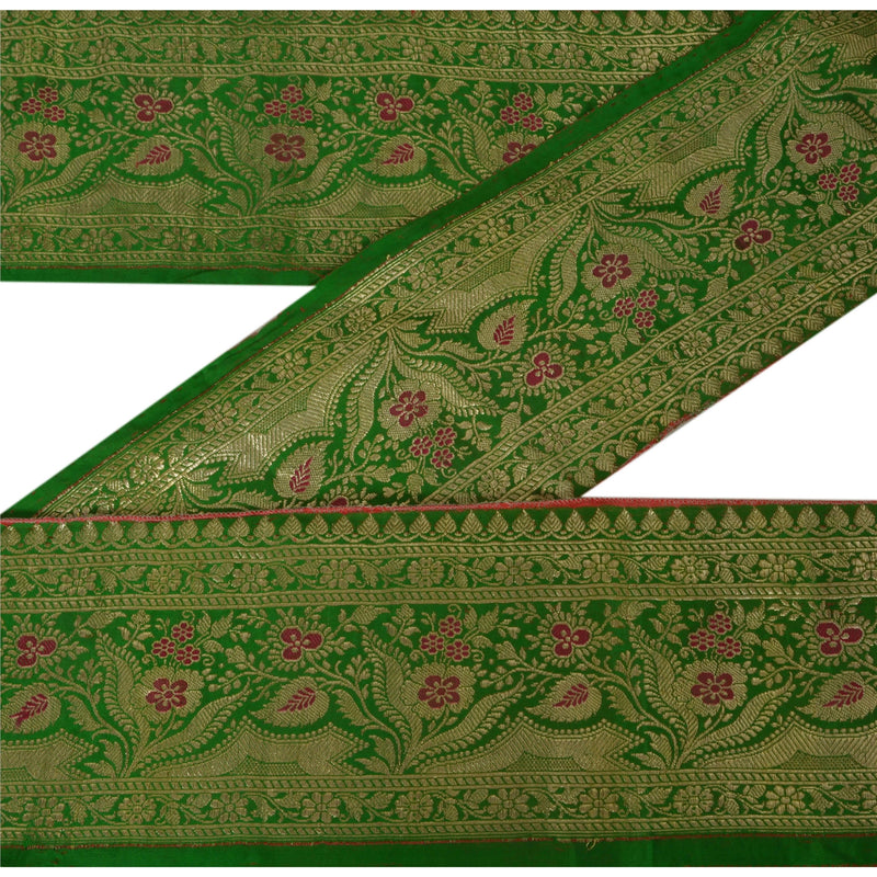 Sanskriti Vintage 1 Yd Trim Green Sari Border Woven Brocade Craft Sewing Lace