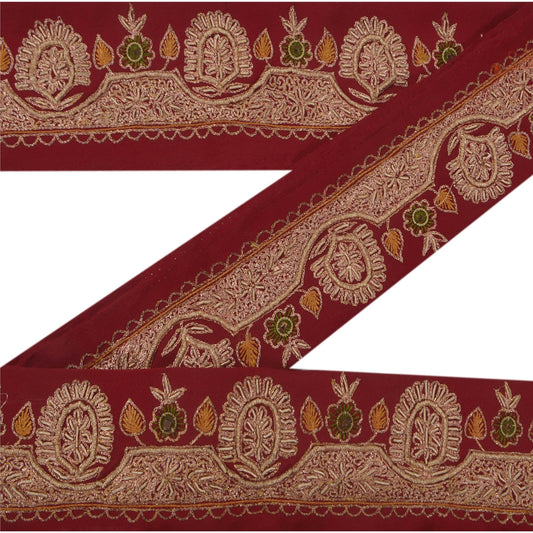 Sanskriti Vintage 1 Yd Sari Border Hand Embroidered Sewing Craft Zari Lace