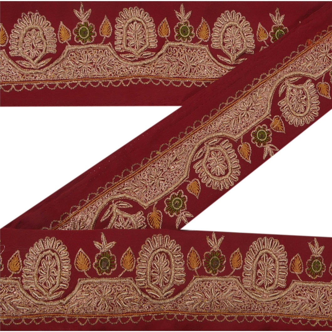 Sanskriti Vintage 5 YD Sari Border Hand Embroidered Sewing Craft Zari Lace