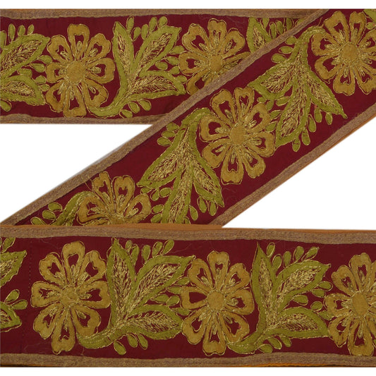 Sanskriti Vintage 1 Yd Sari Border Embroidered Sewing Craft Trims Saffron Lace