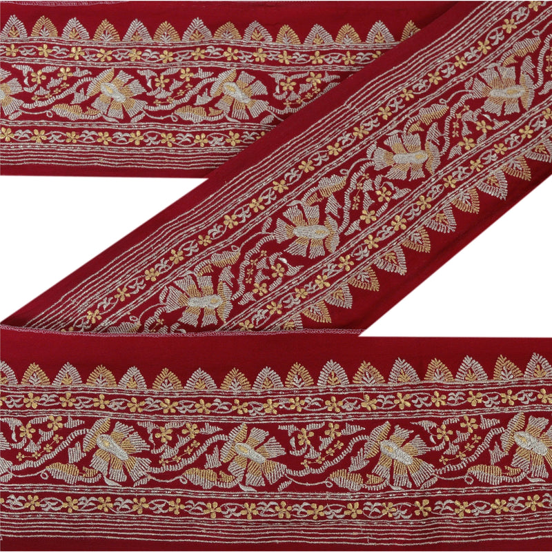Sanskriti Vintage 1 Yd Sari Kant Broderet Håndværk Sykanter Rød Blonde