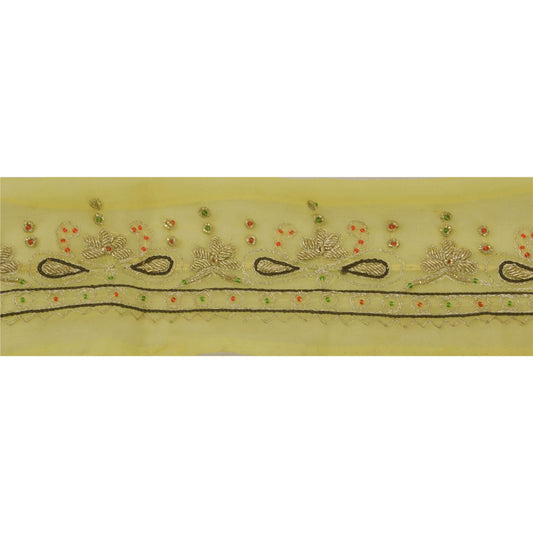 Sanskriti Vintage 1 Yd Sari Border Hand Beaded Trim Sewing Yellow Craft Lace