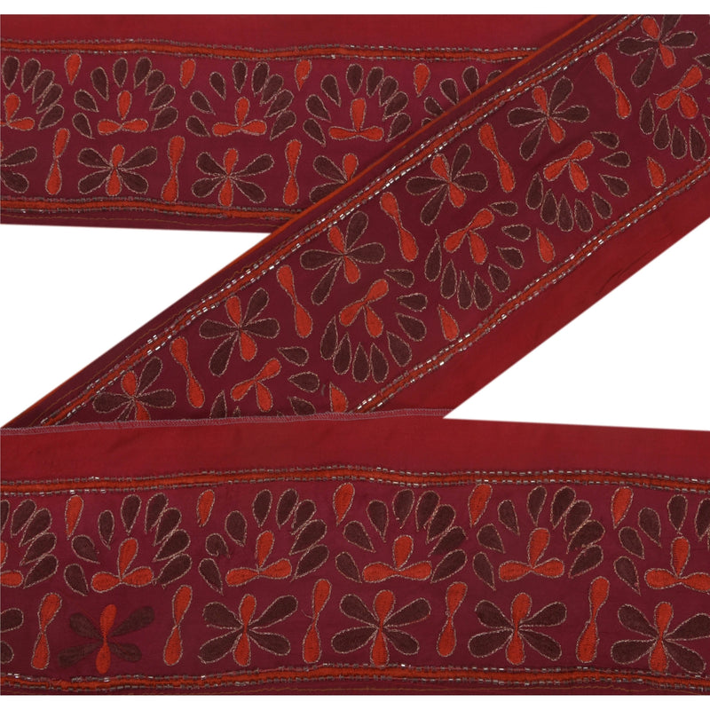 Sanskriti Vintage Hand Beaded Silk Sari Border: Vintage Purple Floral Trim, 1 Yard by upholstery fabric