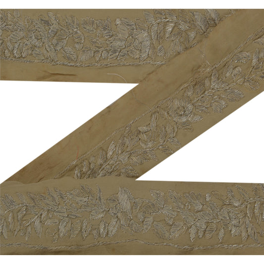 Sanskriti Vintage 1 Yd Sari Border Hand Embroidered Ribbon Cream Craft Lace