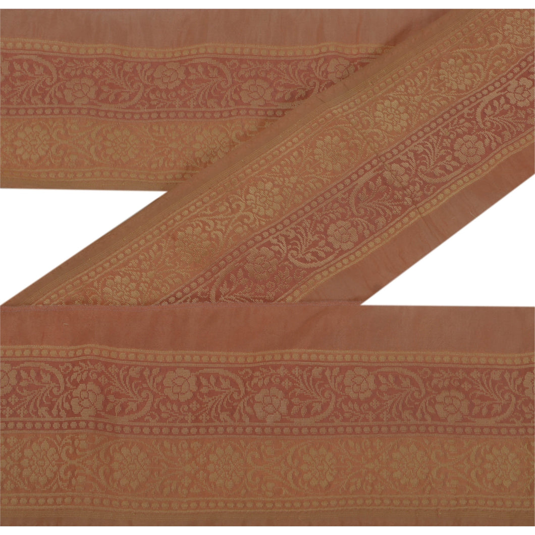Sanskriti Vintage 5 YD Sari Border Woven Trim Sewing Peach Craft Floral Lace