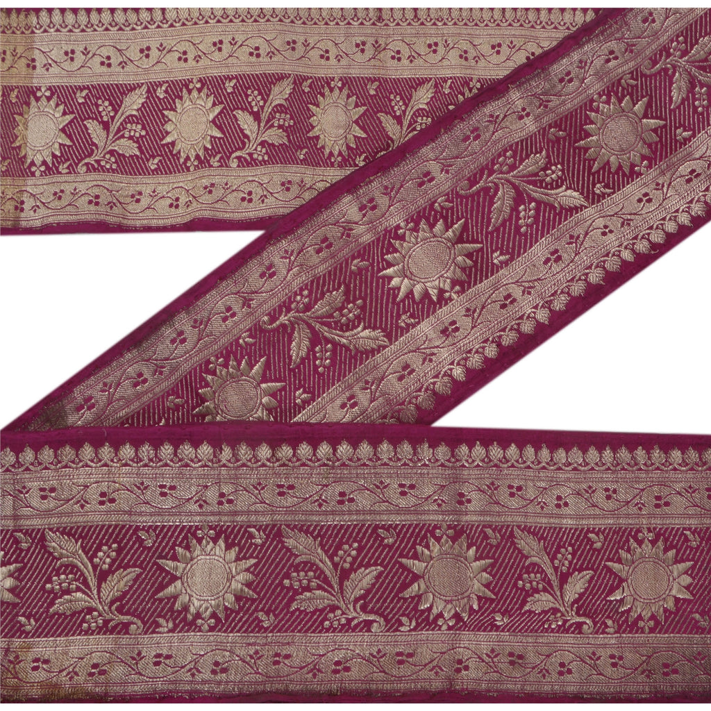 Sanskriti Vintage 1 Yd Trim Sari Border 4.5"W Brocade Craft Sewing Purple Lace