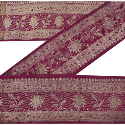 Sanskriti Vintage 1 Yd Trim Sari Border 4.5"W Brocade Craft Sewing Purple Lace