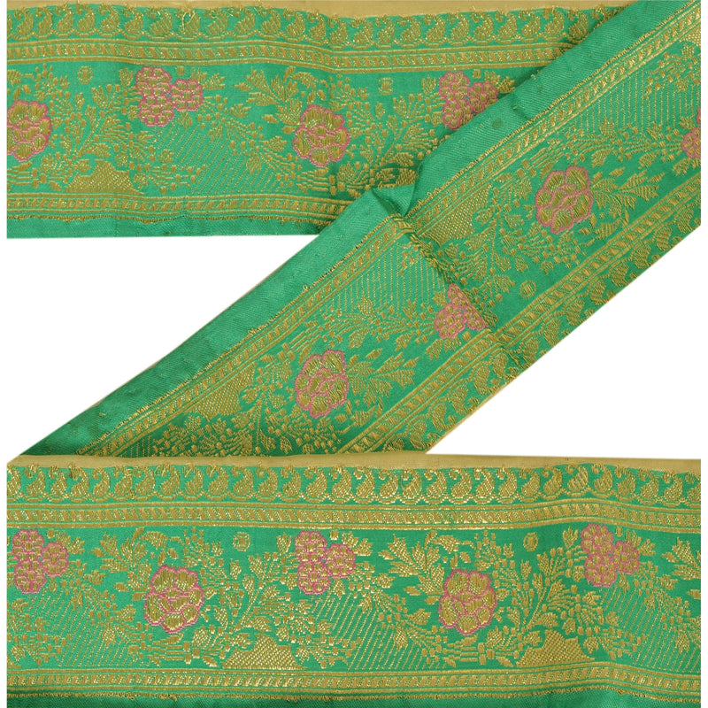 Sanskriti Vintage 1 Yd Trim Green Sari Border Woven Brocade Craft Sewing Lace