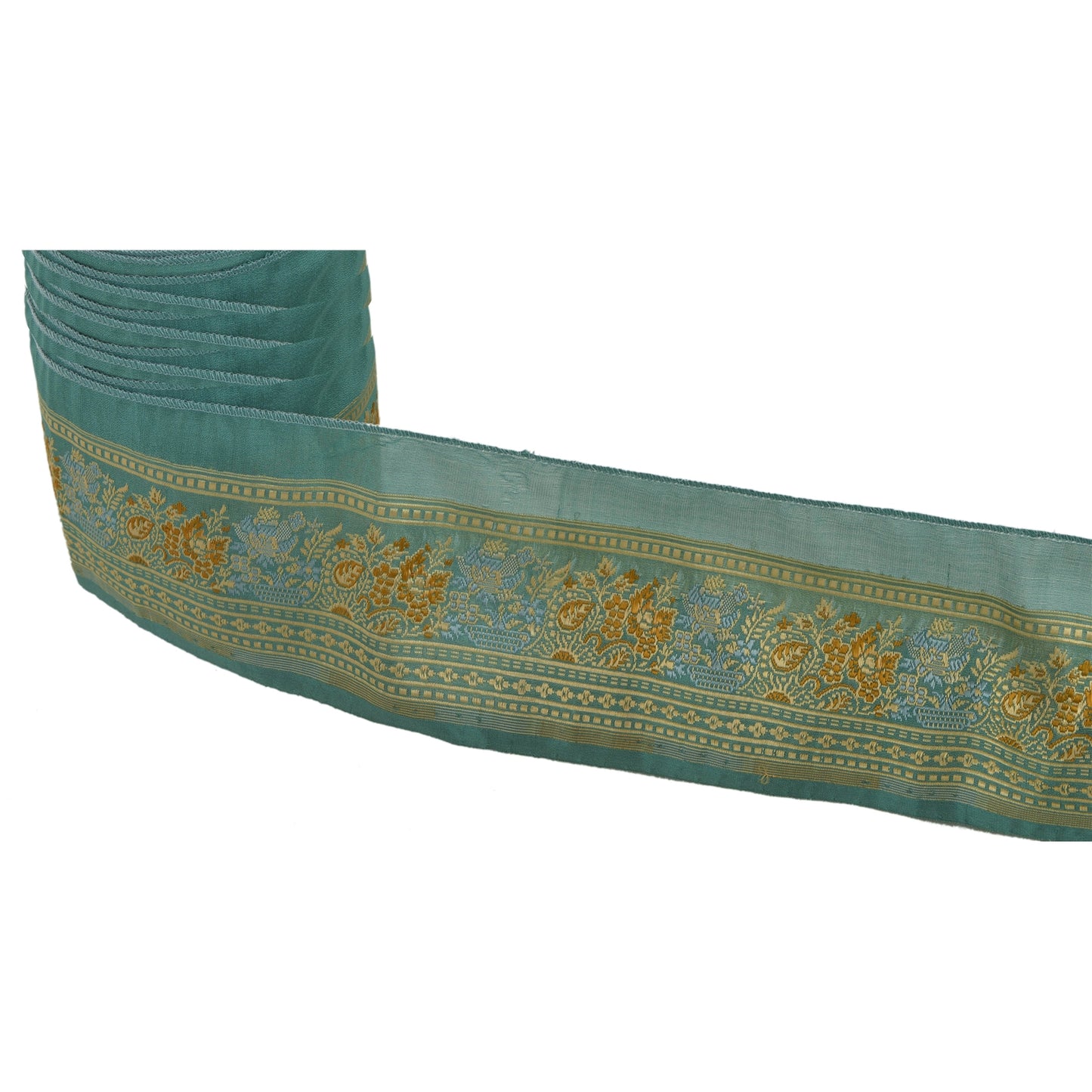 Sanskriti Vintage 1 Yd Sari Border Woven Trim Sewing Green Craft Indian Lace
