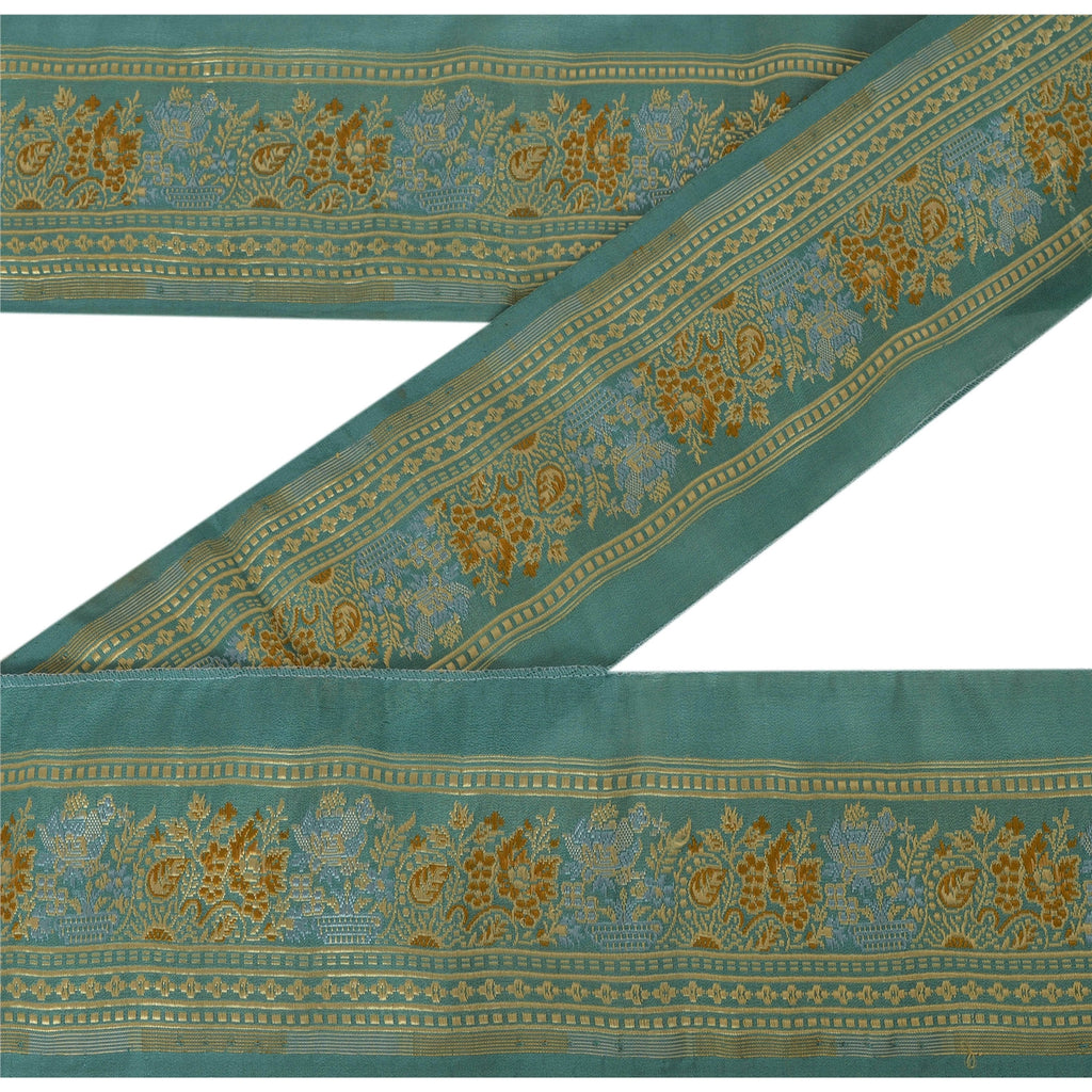 Sanskriti Vintage 1 Yd Sari Border Woven Trim Sewing Green Craft Indian Lace