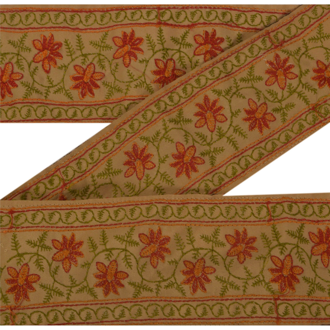 Sanskriti Vintage 6 YD Sari Border Embroidered Sewing Craft Cream Decor Lace