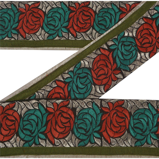 Sanskriti Vintage 1 Yd Sari Border Embroidered Sewing Craft Black Trim Lace