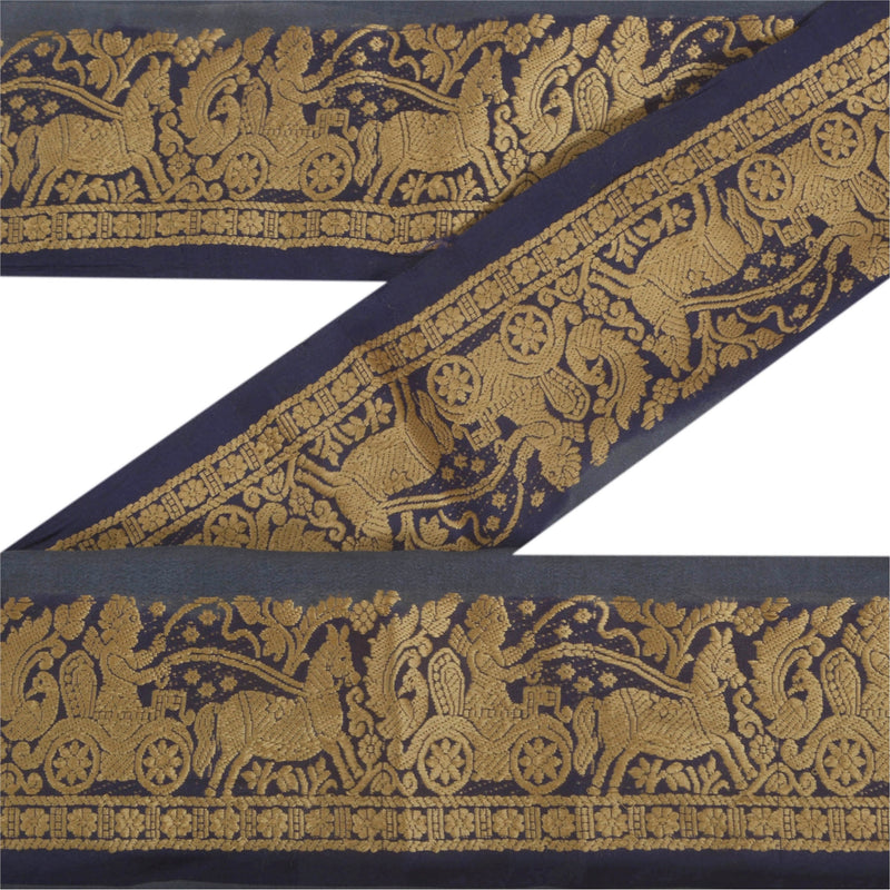 Sanskriti Vintage 1 Yd Sari Border Woven Baluchari Trim Sewing Blue 2"W Lace