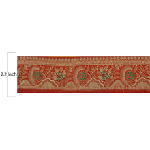 Load image into Gallery viewer, Sanskriti Vintage 4 YD Trim Red Sari Border Woven Brocade Craft Sewing Lace
