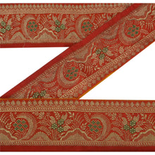 Load image into Gallery viewer, Sanskriti Vintage 4 YD Trim Red Sari Border Woven Brocade Craft Sewing Lace

