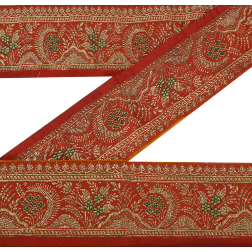 Sanskriti Vintage 4 YD Trim Red Sari Border Woven Brocade Craft Sewing Lace